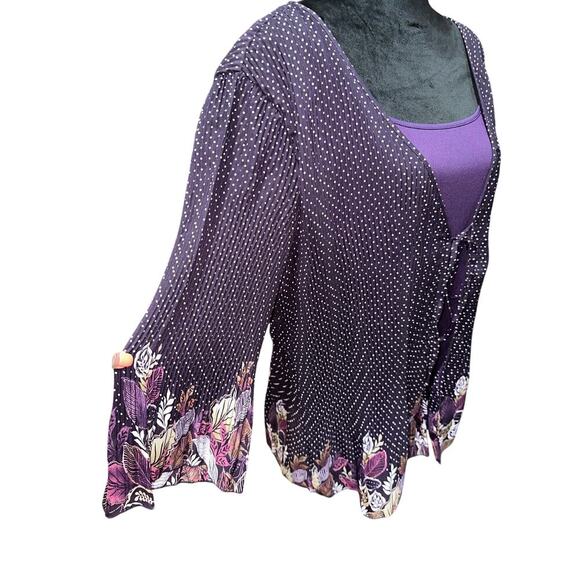 Vintage PIANO Women’s Blouse Front tie closure Bell sleeves Purple 2X Whimsygoth - Picture 2 of 11